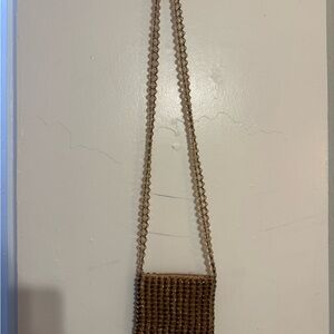 Elegant Brown Beaded & Woven Shoulder Bag
